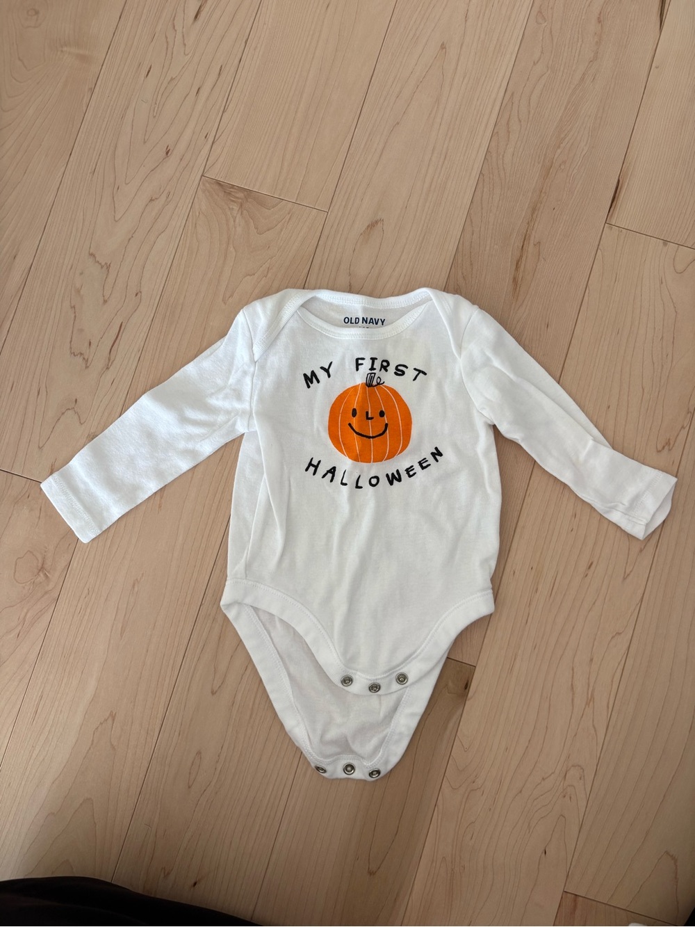 Old Navy White Long-Sleeve 'My First Halloween' Pumpkin Bodysuit